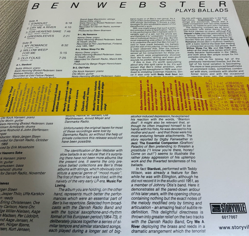 Ben Webster【Plays Ballads】新品レコード