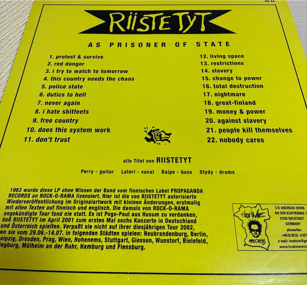 Riistetyt【As A Prisoner Of State】中古レコード