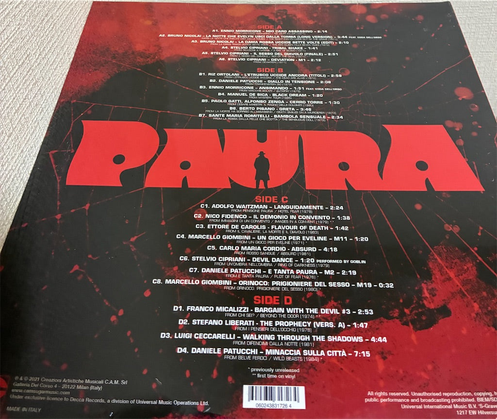 【Paura: A Collection Of Italian Horror Sounds From The Cam Sugar Archive 】新品レコード
